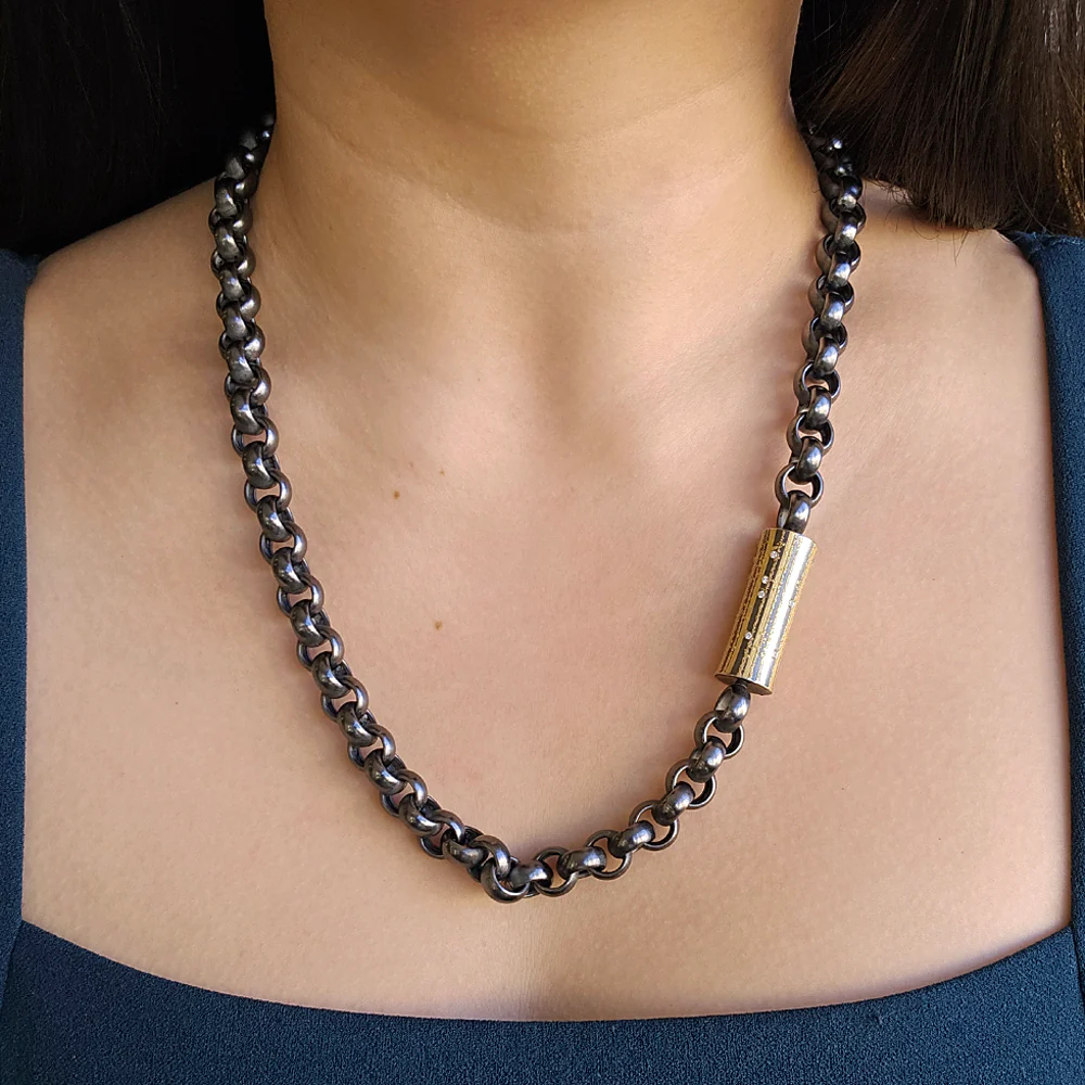 Diamond, Sterling Silver & Gold Vario Pendant - "Lode" - Image 2