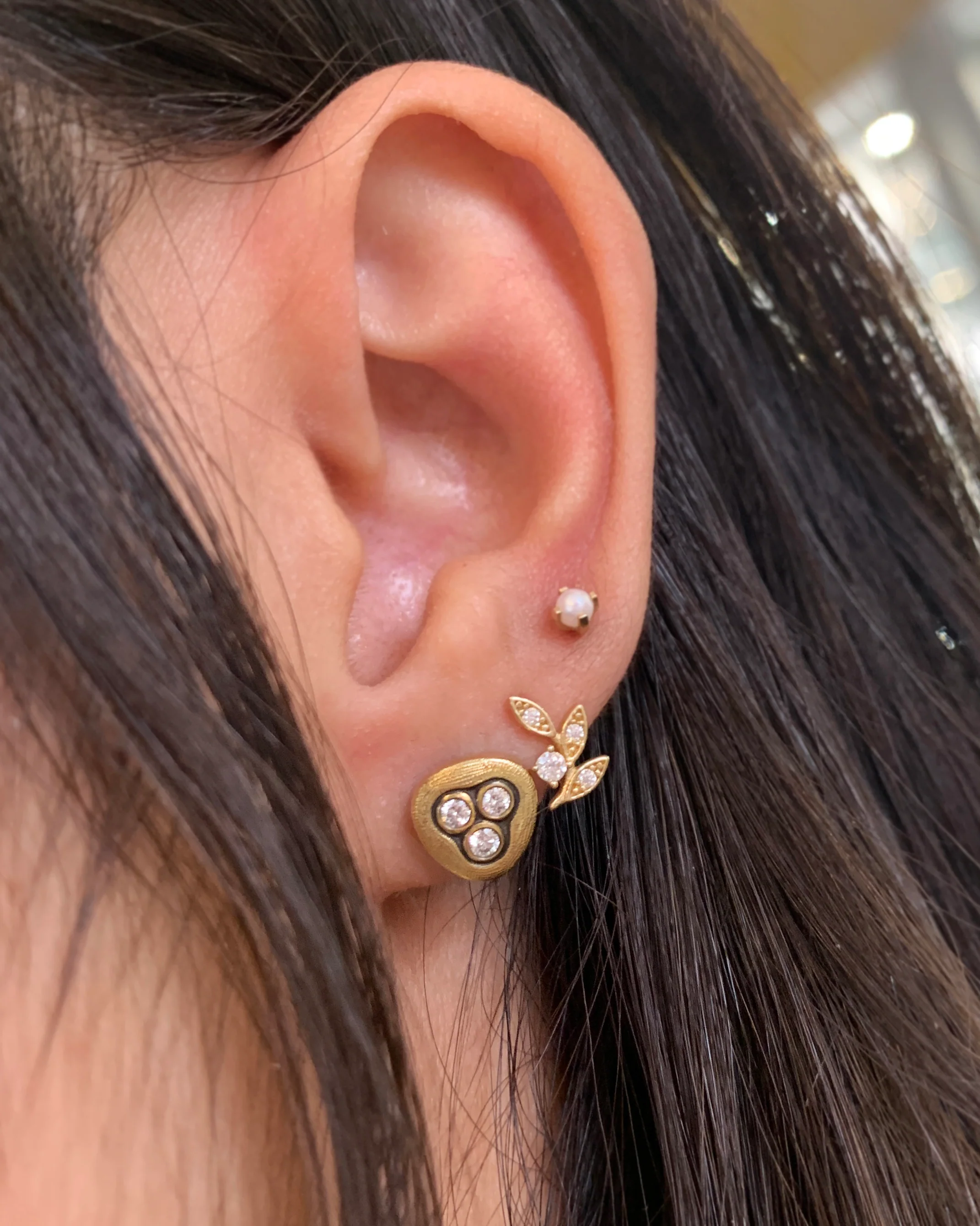 Diamond Stud Earrings - "Swirling Waters" - Image 3
