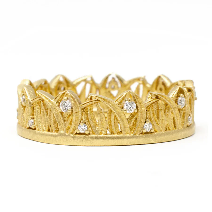 Diamond & Yellow Gold Dewdrop Band - "Blades of Grass" - Image 2