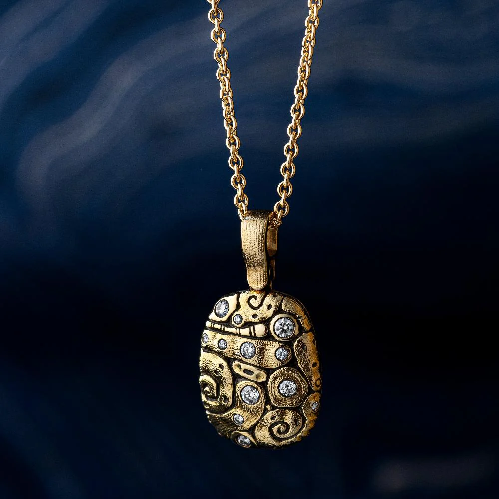 Diamond & Yellow Gold Pendant - "Flora" - Image 2
