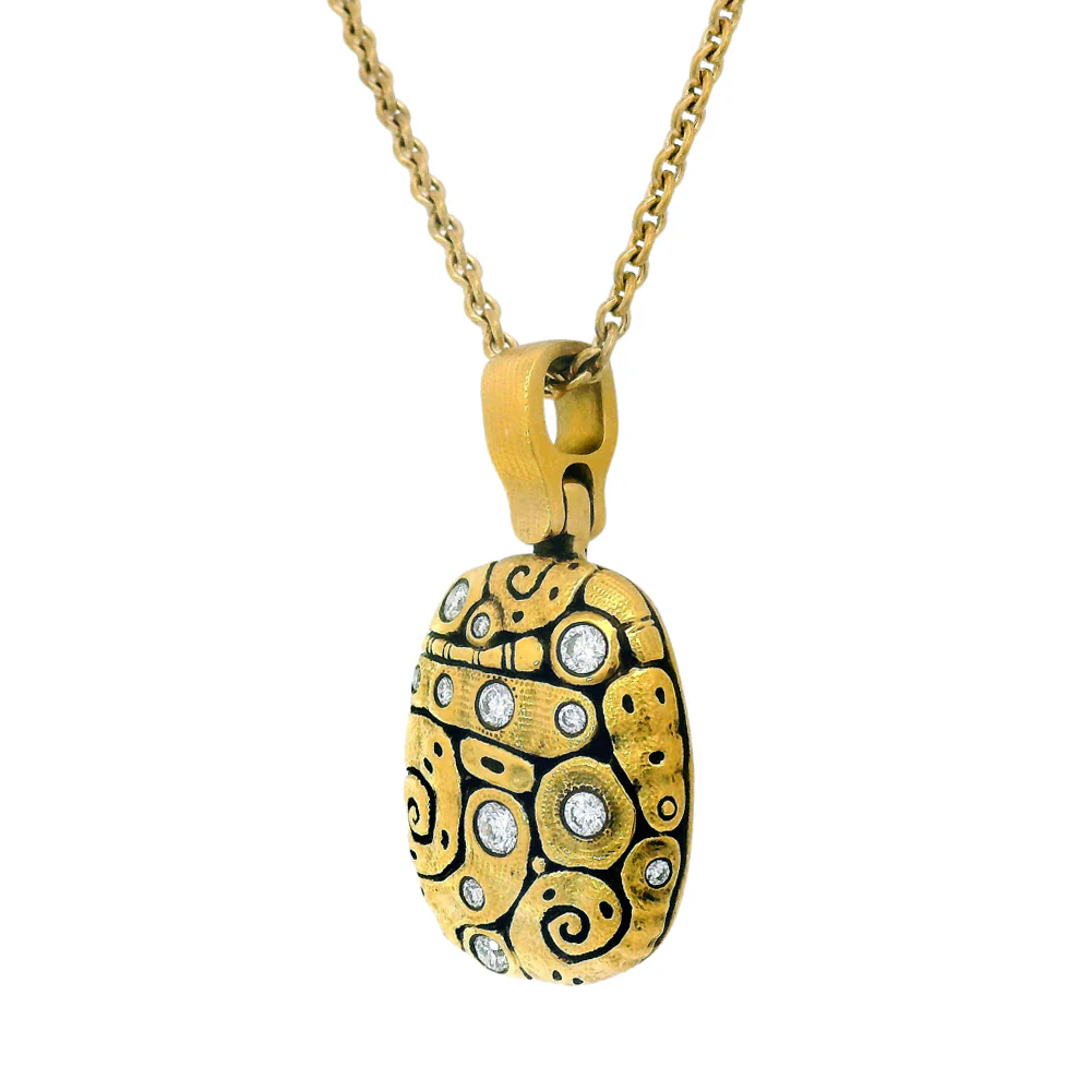 Diamond & Yellow Gold Pendant - "Flora" - Image 4