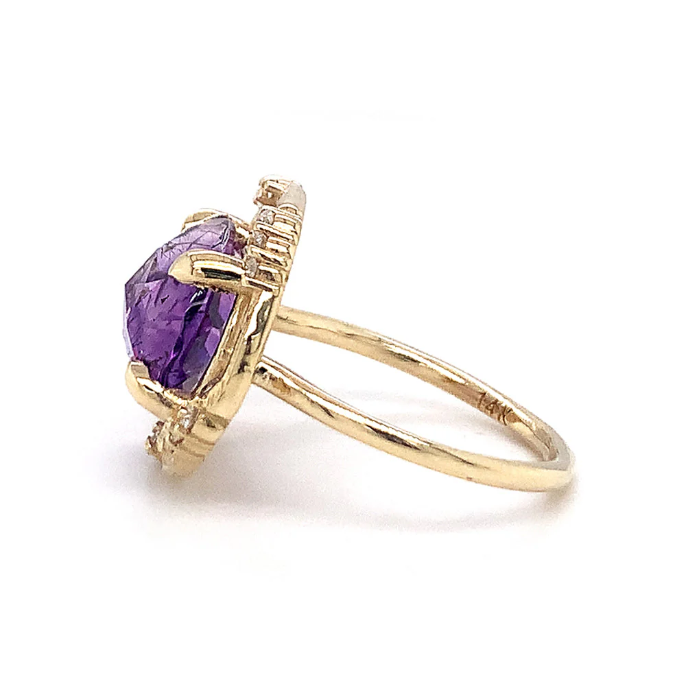 Rutilated Amethyst & Diamond Yellow Gold Ring - "Ultra Violet" - Image 4