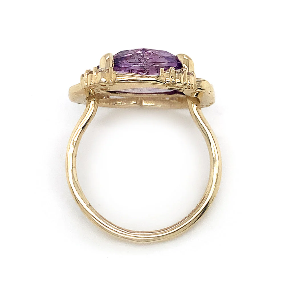 Rutilated Amethyst & Diamond Yellow Gold Ring - "Ultra Violet" - Image 5