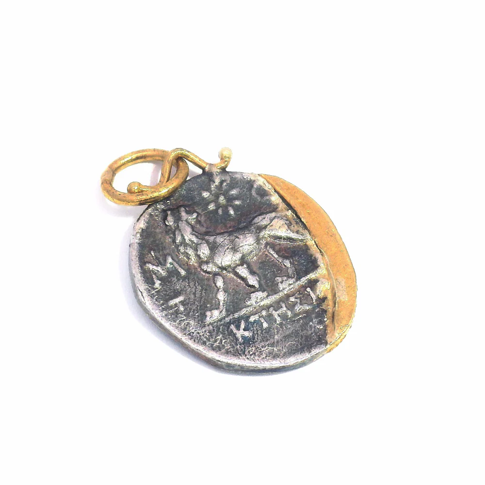 Diamond, Yellow Gold & Silver Coin Pendant - "Goddess of the Hunt" - Image 2
