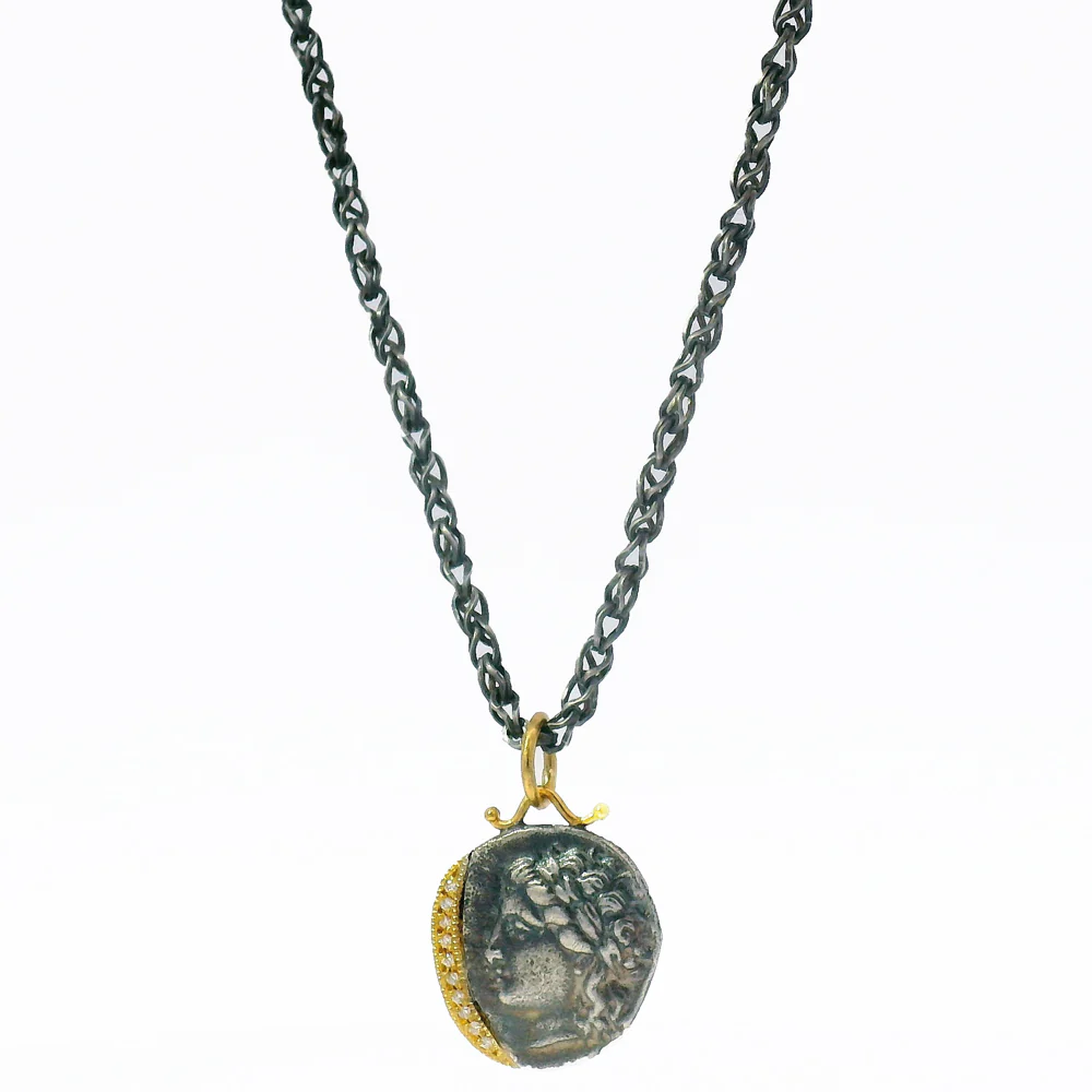 Diamond, Yellow Gold & Silver Coin Pendant - "Goddess of the Hunt" - Image 4