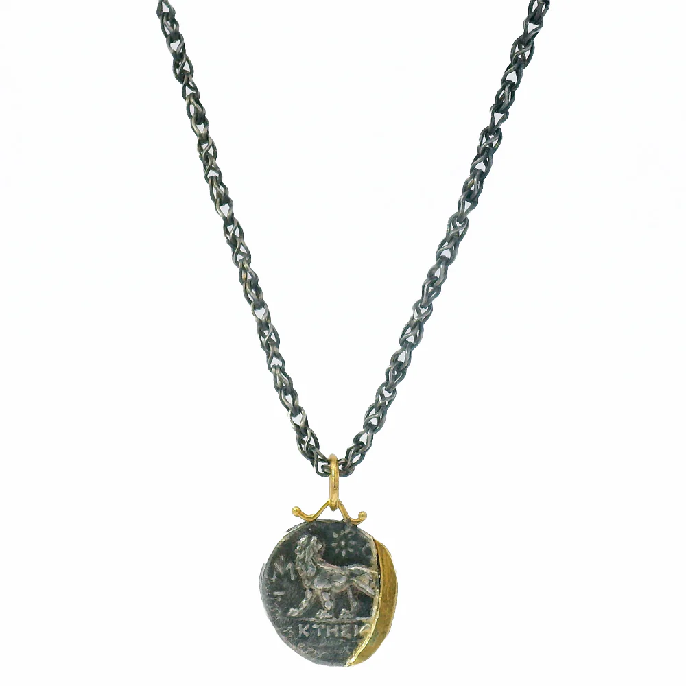 Diamond, Yellow Gold & Silver Coin Pendant - "Goddess of the Hunt" - Image 5