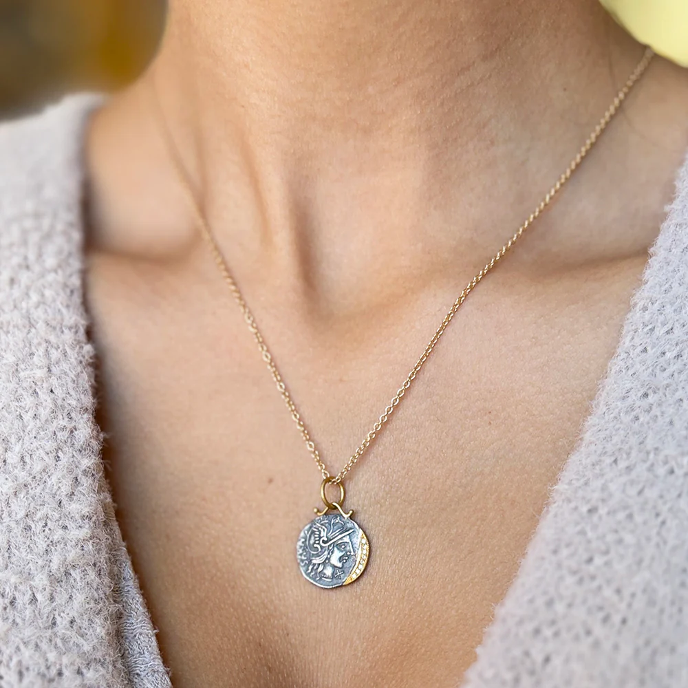Diamond, Yellow Gold & Silver Coin Pendant - "Roman Soldier" - Image 3