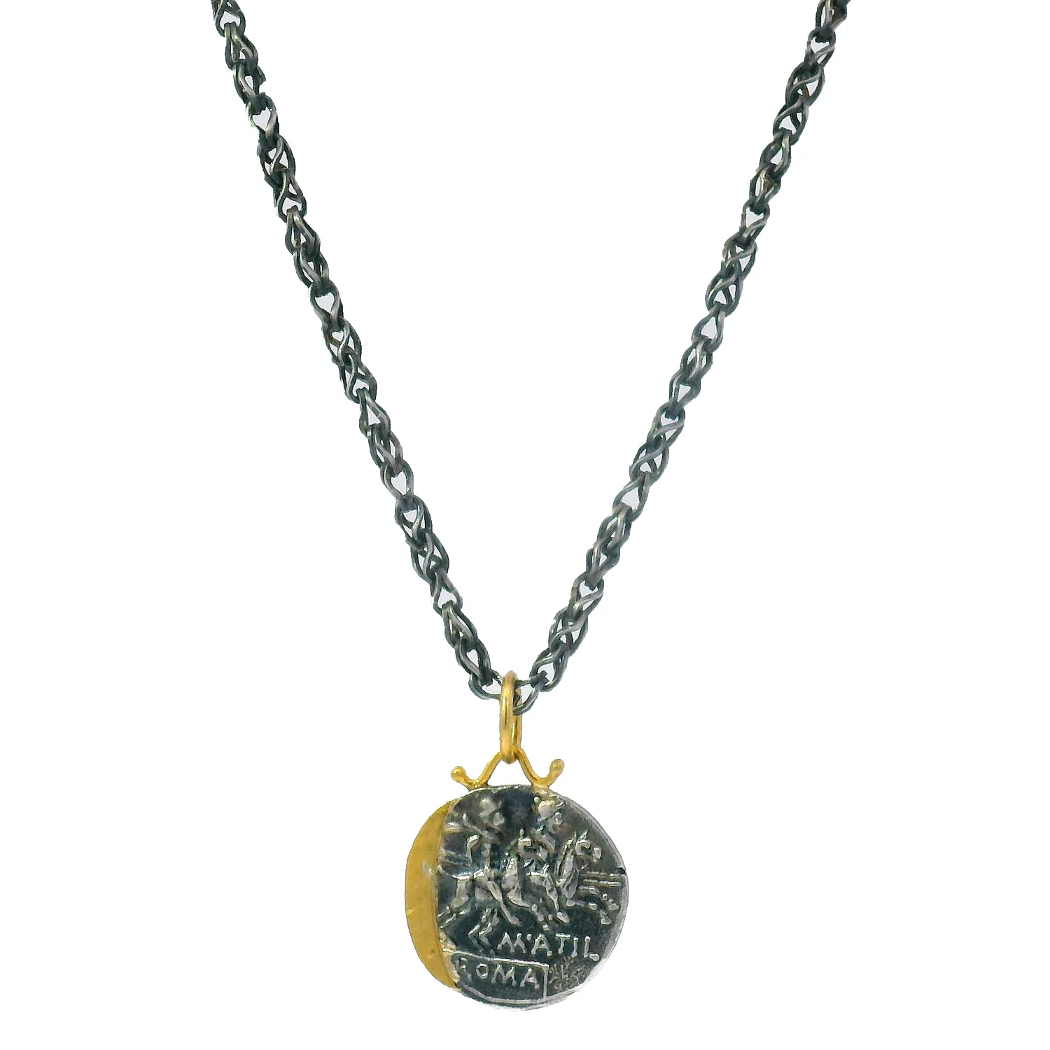 Diamond, Yellow Gold & Silver Coin Pendant - "Roman Soldier" - Image 4