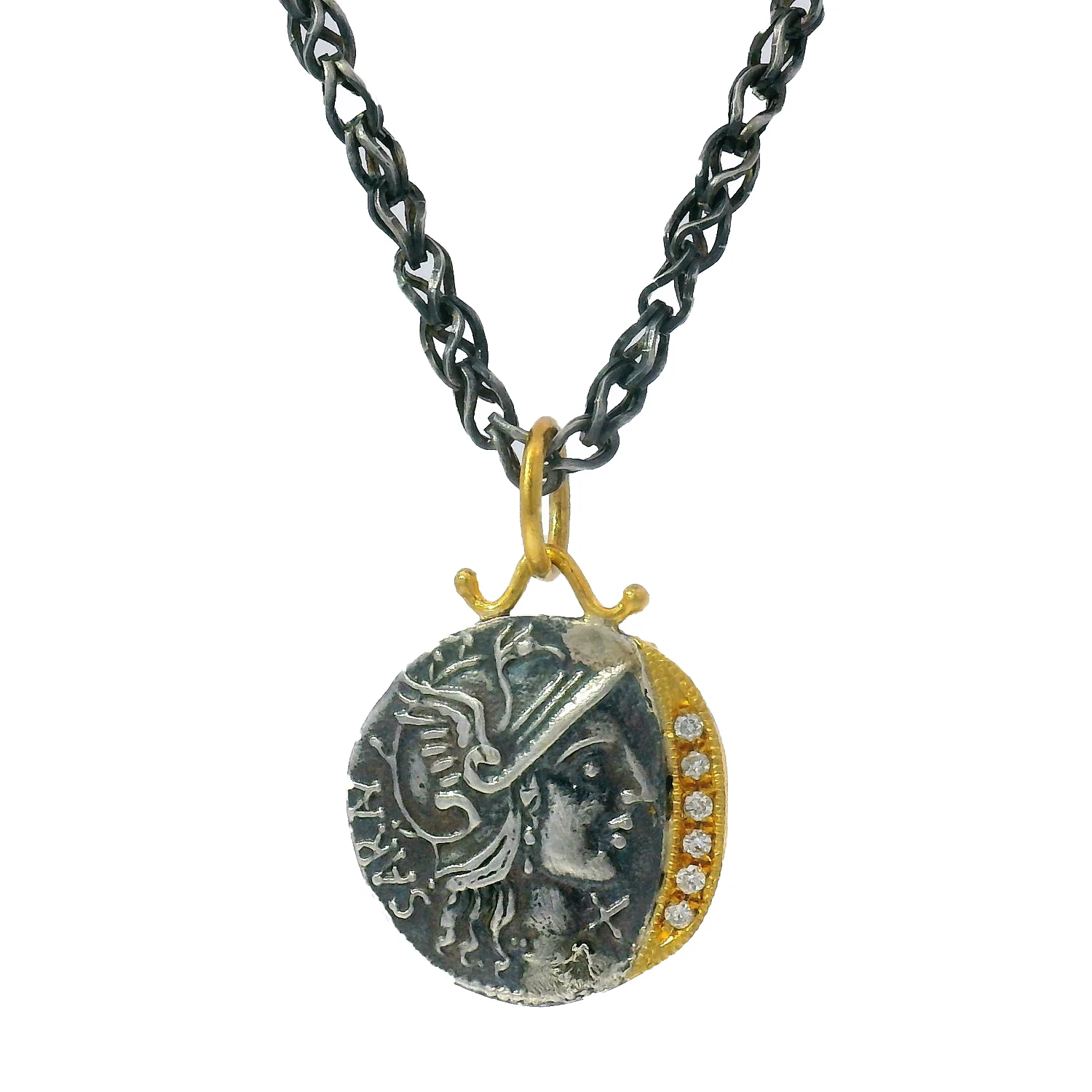 Diamond, Yellow Gold & Silver Coin Pendant - "Roman Soldier" - Image 6