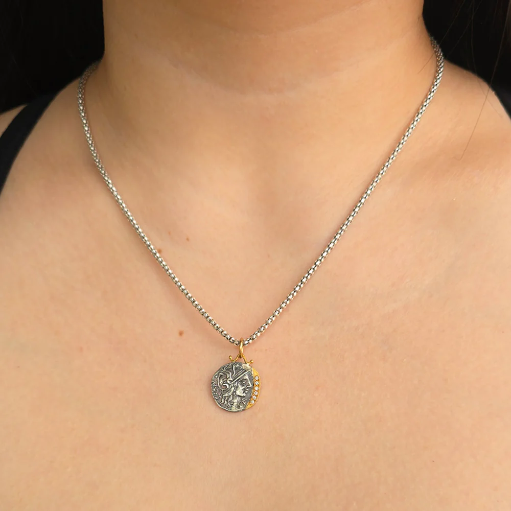 Diamond, Yellow Gold & Silver Coin Pendant - "Roman Soldier" - Image 7