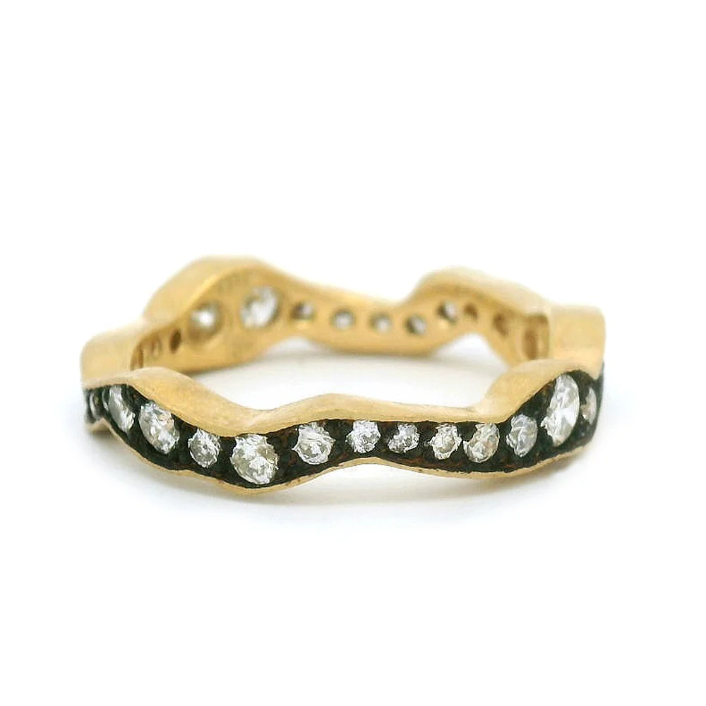 Diamond & Yellow Gold Wavy Eternity Band - "Moody Storm" - Image 3
