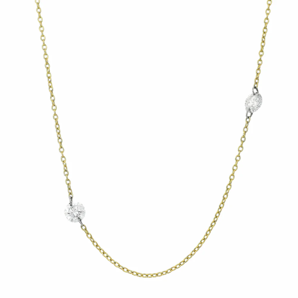 Diamond, Gold & Platinum Station Necklace - "Orbit" - Image 3