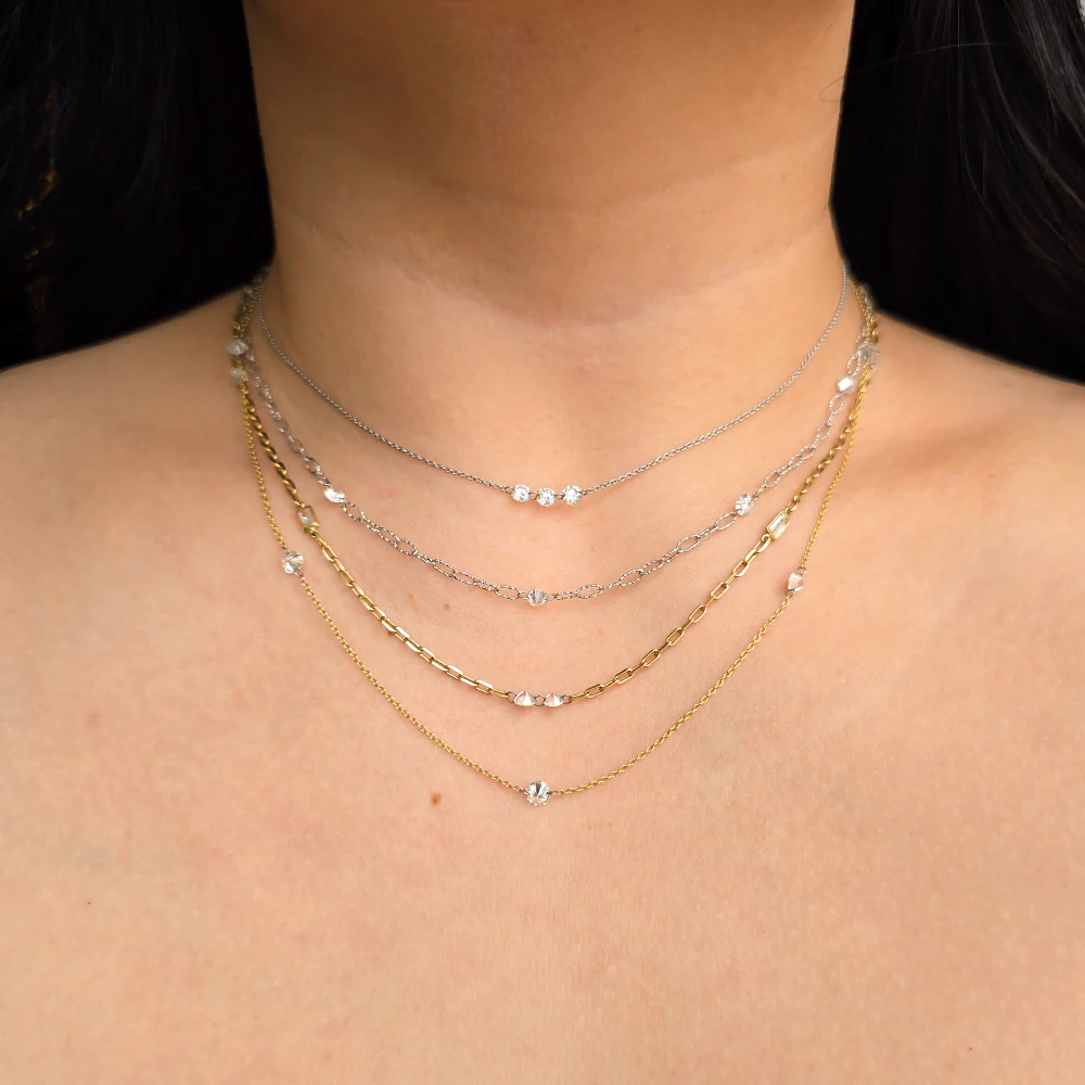 Diamond, Gold & Platinum Station Necklace - "Orbit" - Image 4