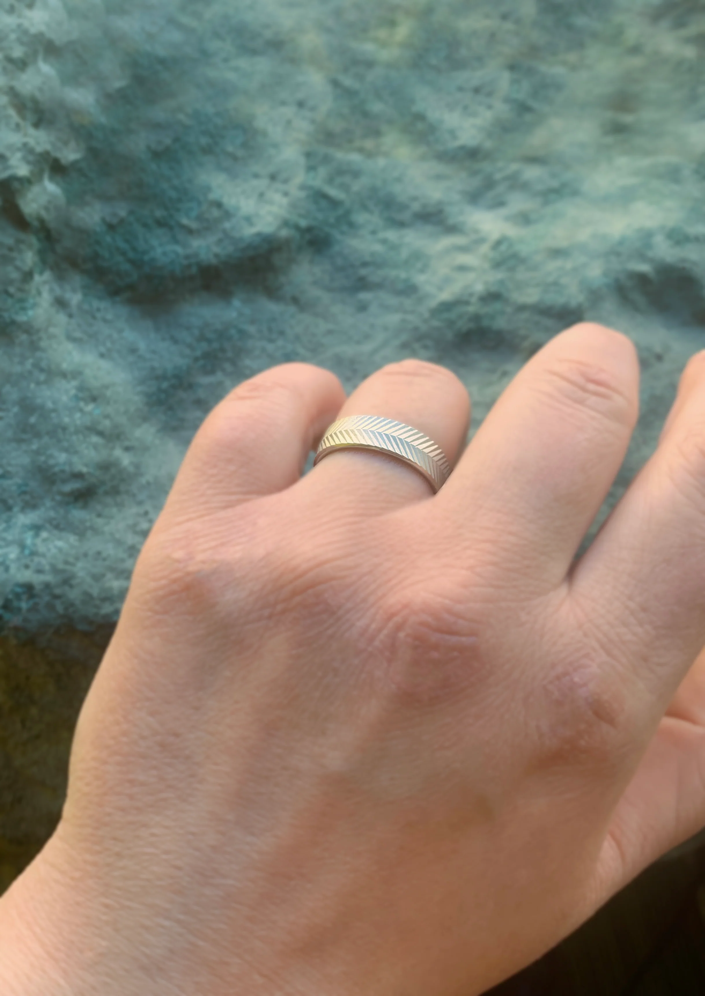 Heavy Textured Sterling Silver Men's Band - "Open Road" - Image 3
