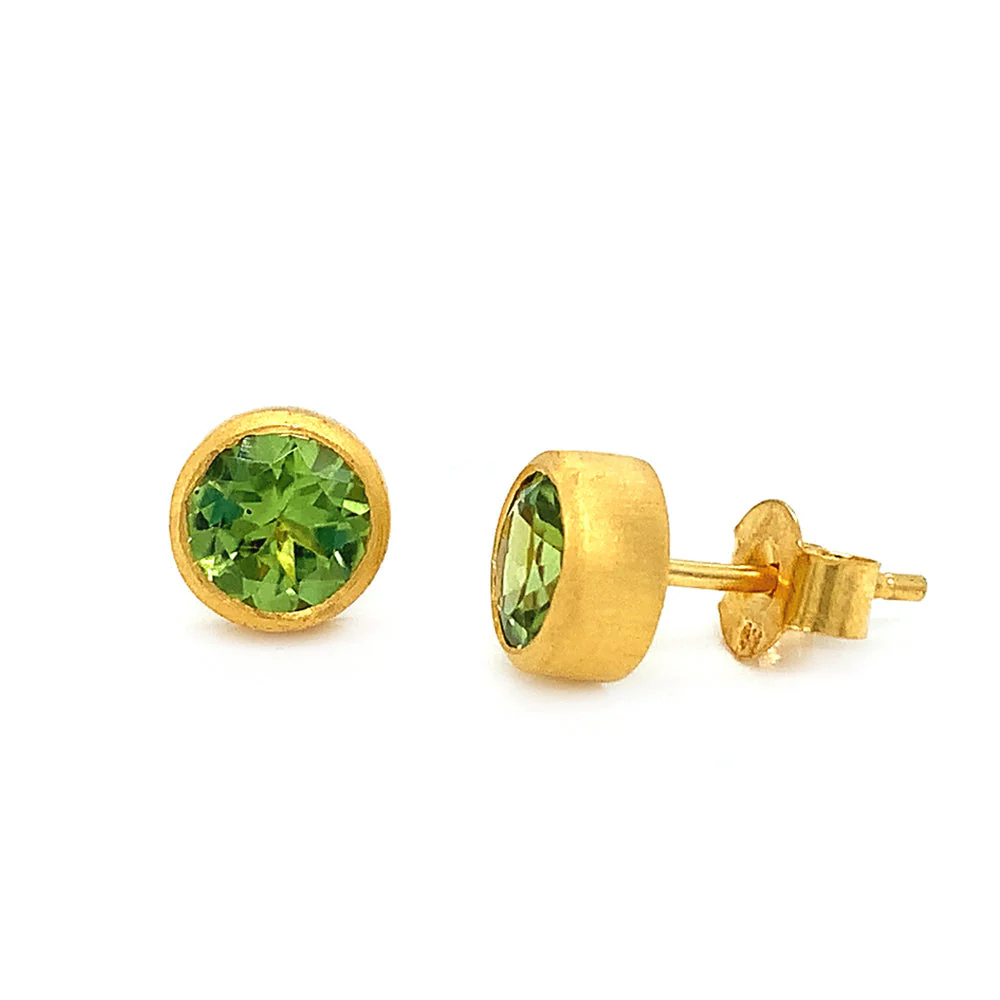 Gold Vermeil Bezel-Set Peridot Stud Earrings - Image 2