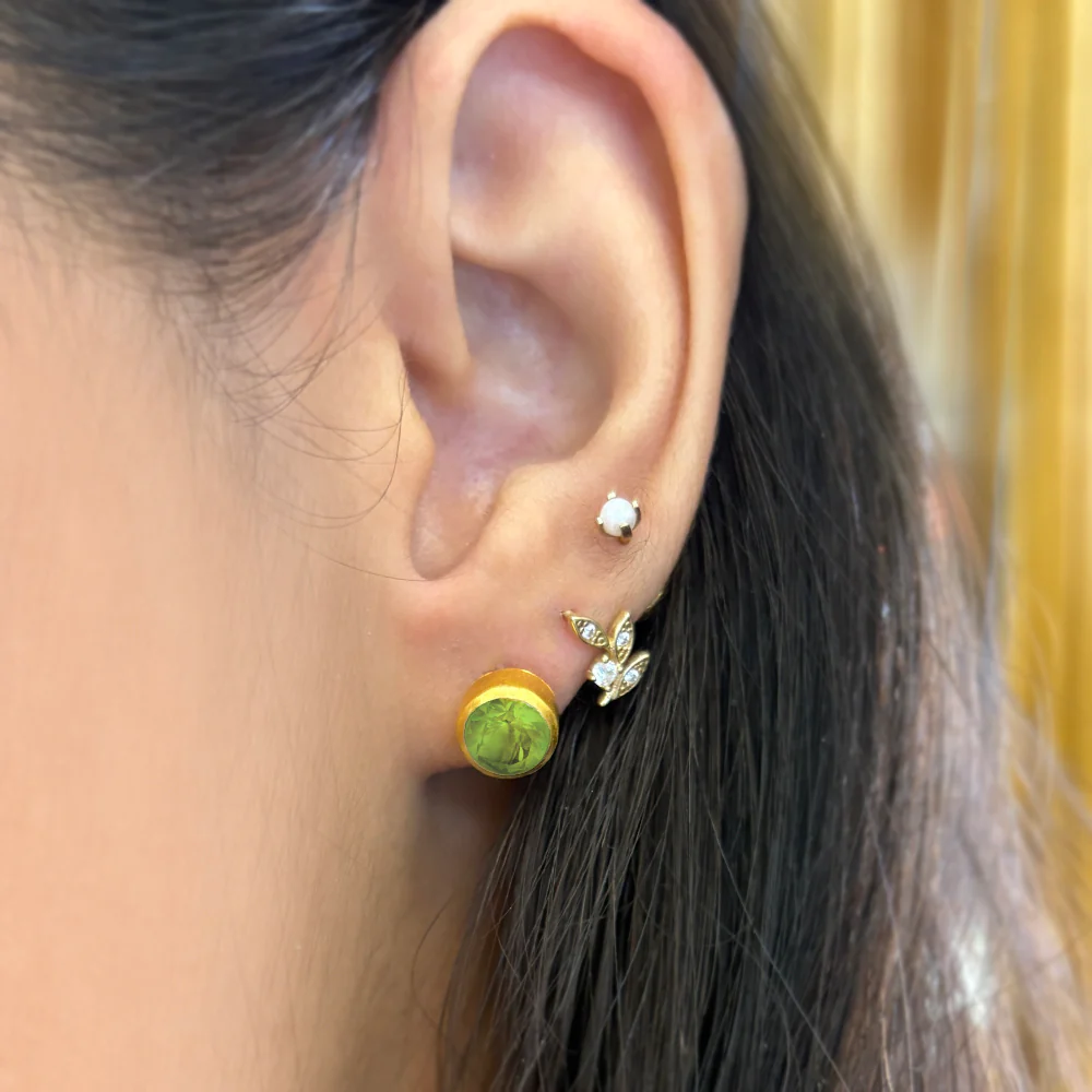 Gold Vermeil Bezel-Set Peridot Stud Earrings - Image 3