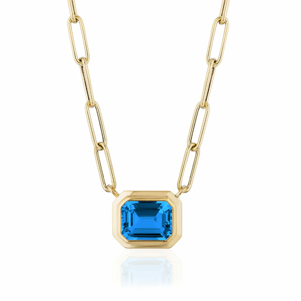Emerald-Cut Blue Topaz Paperclip Necklace - "Manhattan" - Image 2