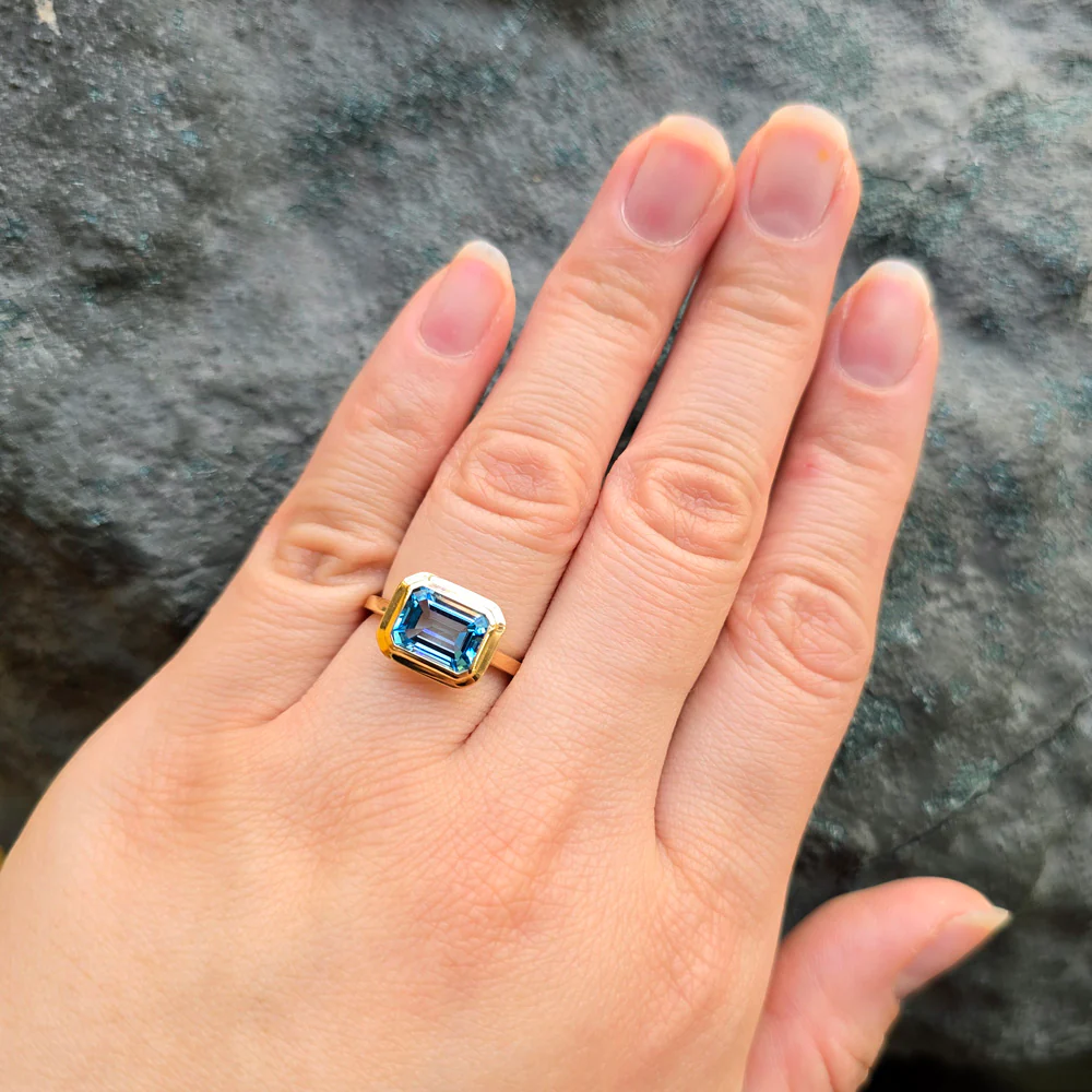 Emerald-Cut Blue Topaz Ring - "Manhattan" - Image 2