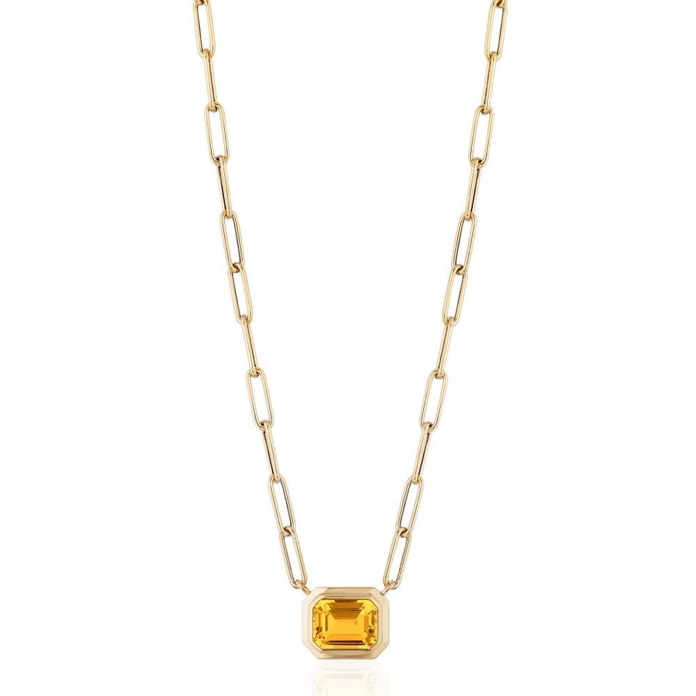 Emerald-Cut Citrine Paperclip Necklace - "Manhattan"