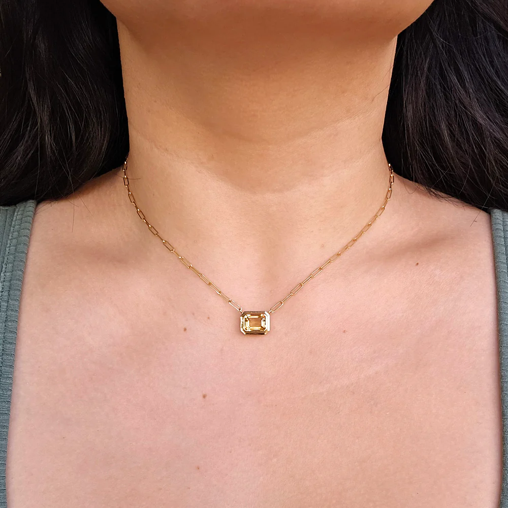 Emerald-Cut Citrine Paperclip Necklace - "Manhattan" - Image 2