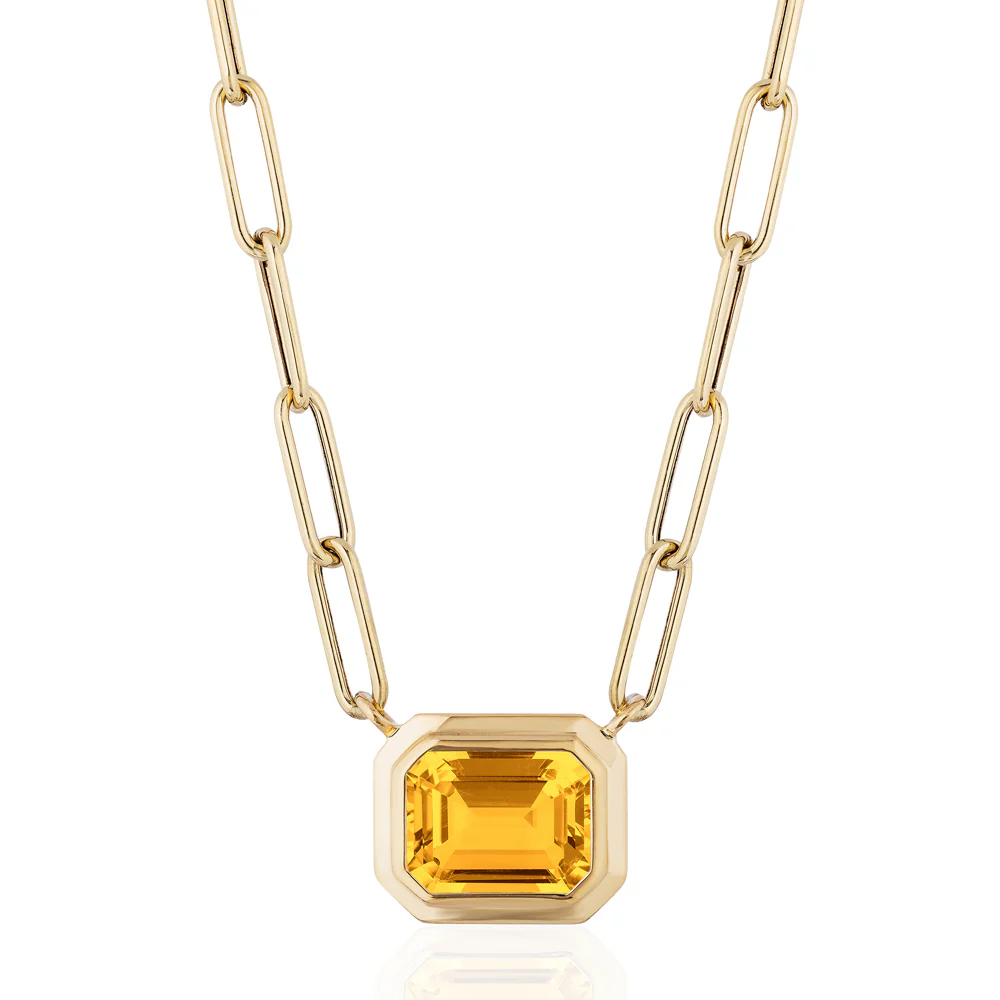 Emerald-Cut Citrine Paperclip Necklace - "Manhattan" - Image 3