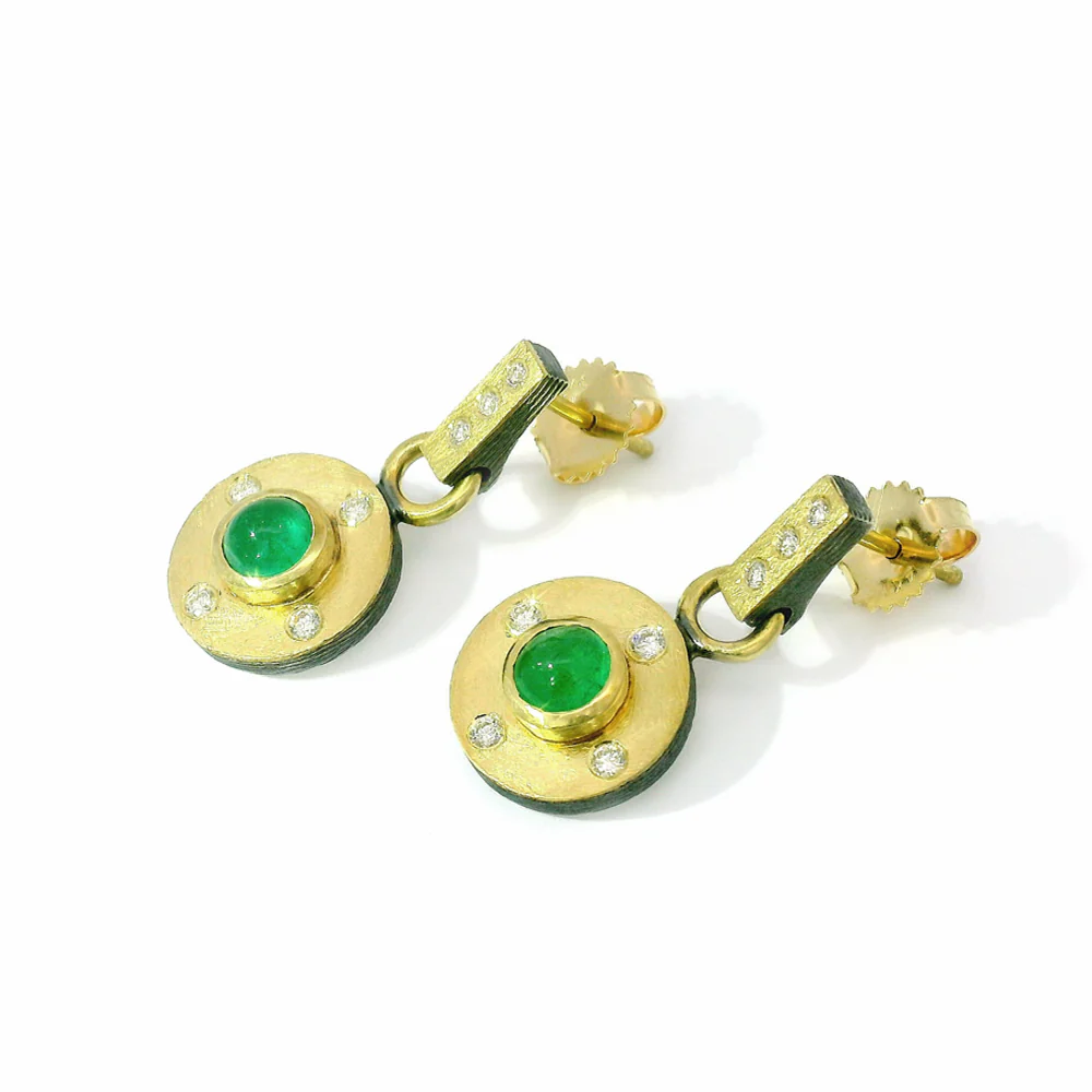 Emerald & Diamond Drop Earrings - "Emerald Porto" - Image 2