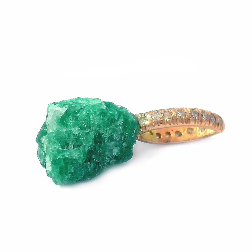 Rough Emerald, Diamond, & Rose Gold Pendant - "Esmeralda" - Image 4