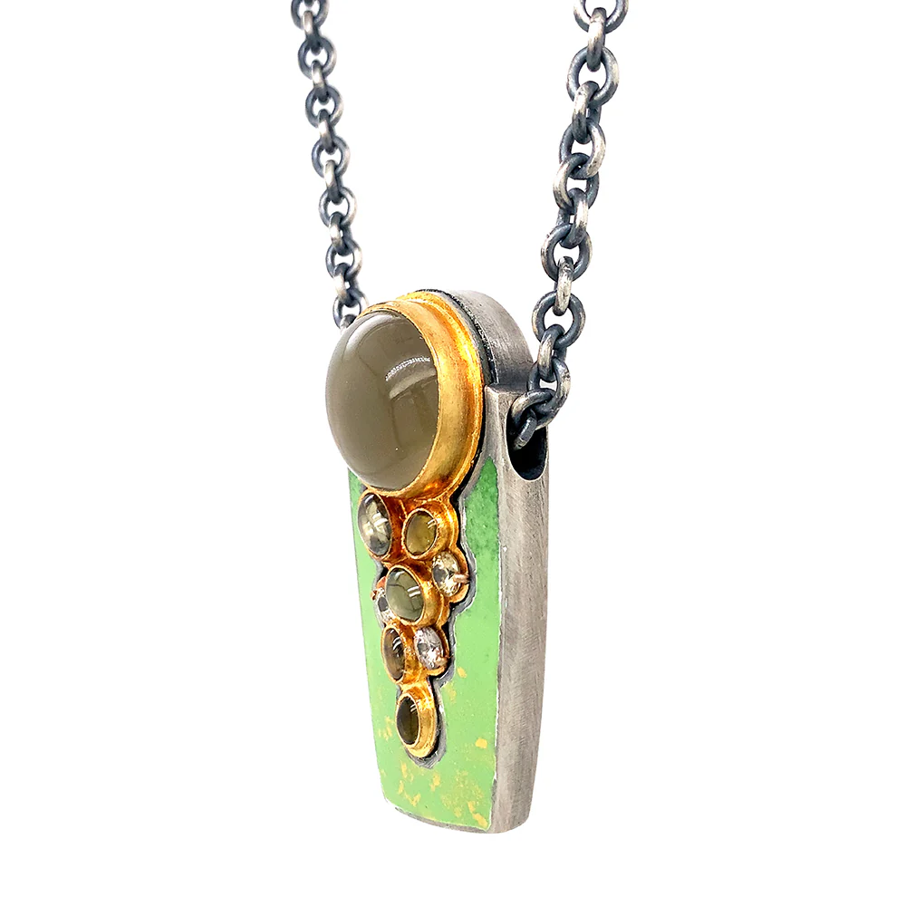 Enamel Moonstone & Zircon Necklace - "Moonlight" - Image 3