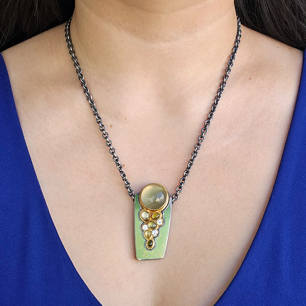 Enamel Moonstone & Zircon Necklace - "Moonlight" - Image 5