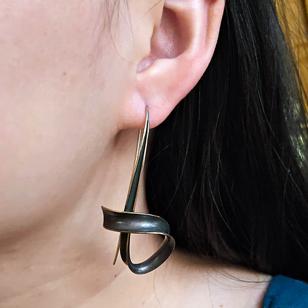 Bronze Ribbon Earrings - "Flourish" - Image 2