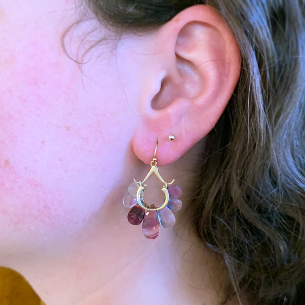 Fluorite & Yellow Gold Earrings - "Peacock" - Image 3