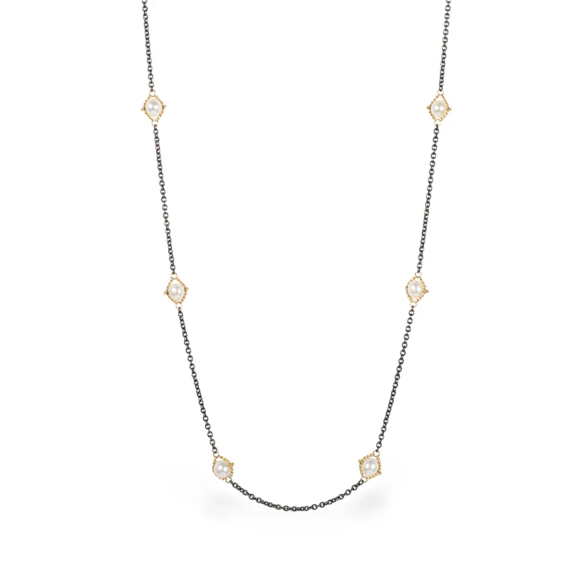 Freshwater Pearl Textile Stationed Necklace - "Pearl Parade"