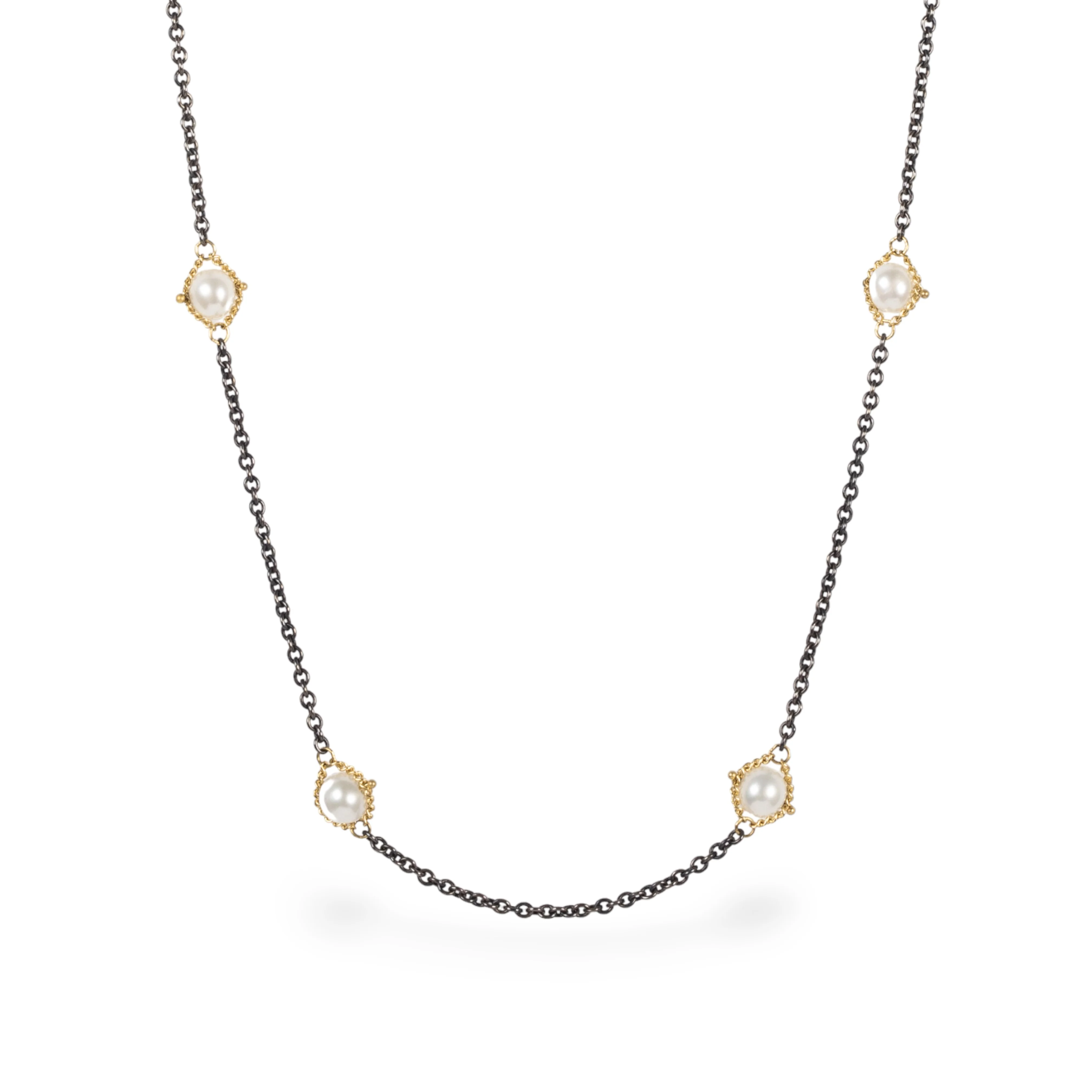 Freshwater Pearl Textile Stationed Necklace - "Pearl Parade" - Image 3
