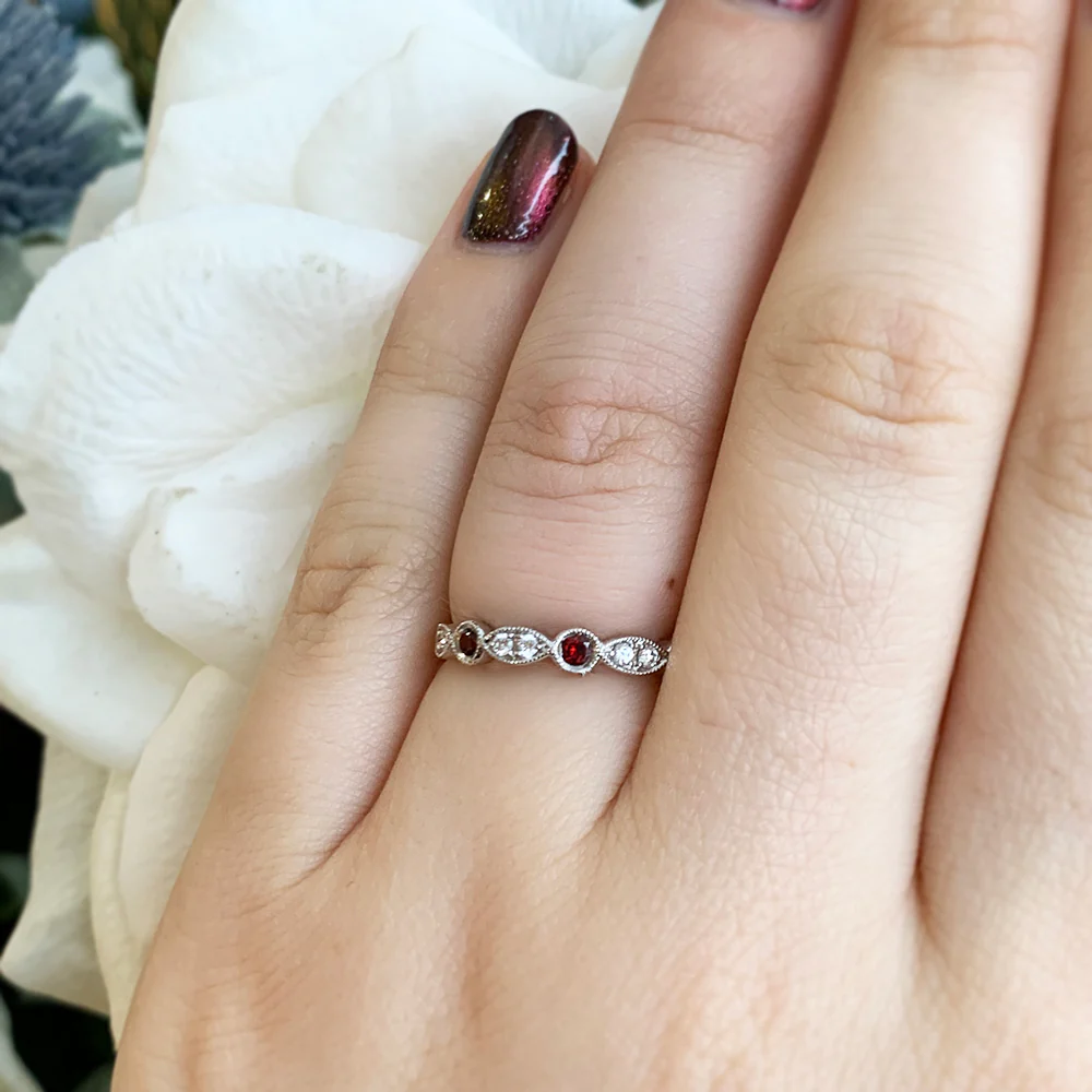 Garnet & Diamond Stackable Band - Image 4