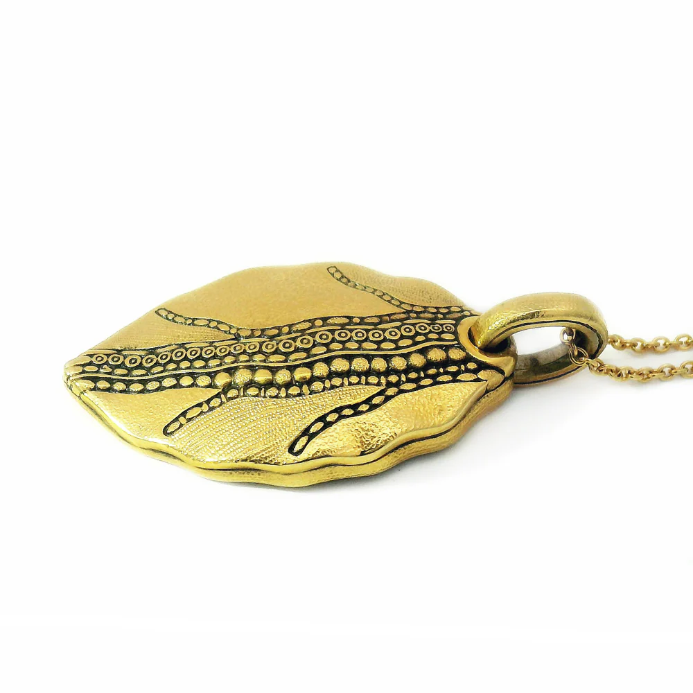 Yellow Gold Textured Pendant - "Leaf" - Image 5