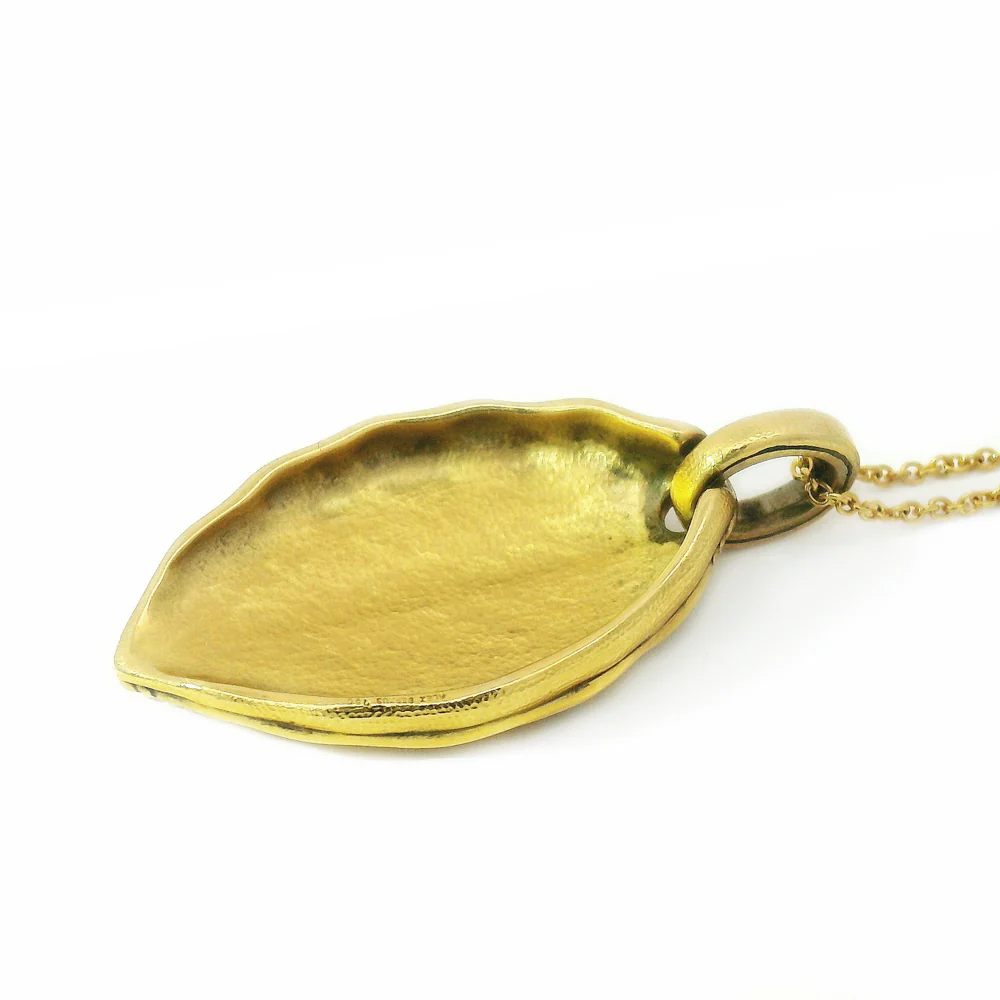 Yellow Gold Textured Pendant - "Leaf" - Image 6