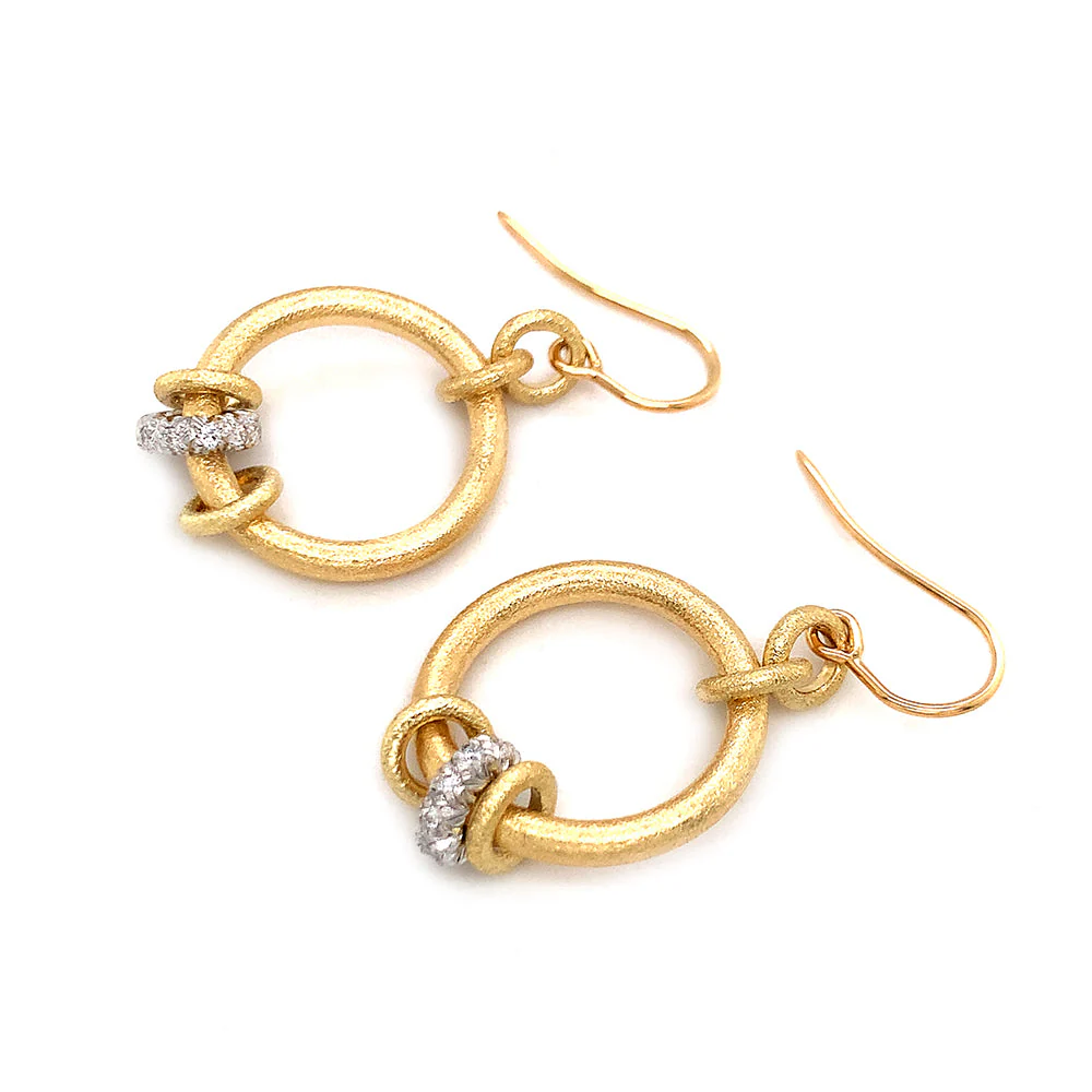 Gold and Diamond Dangle Earrings - "Embrace" - Image 2