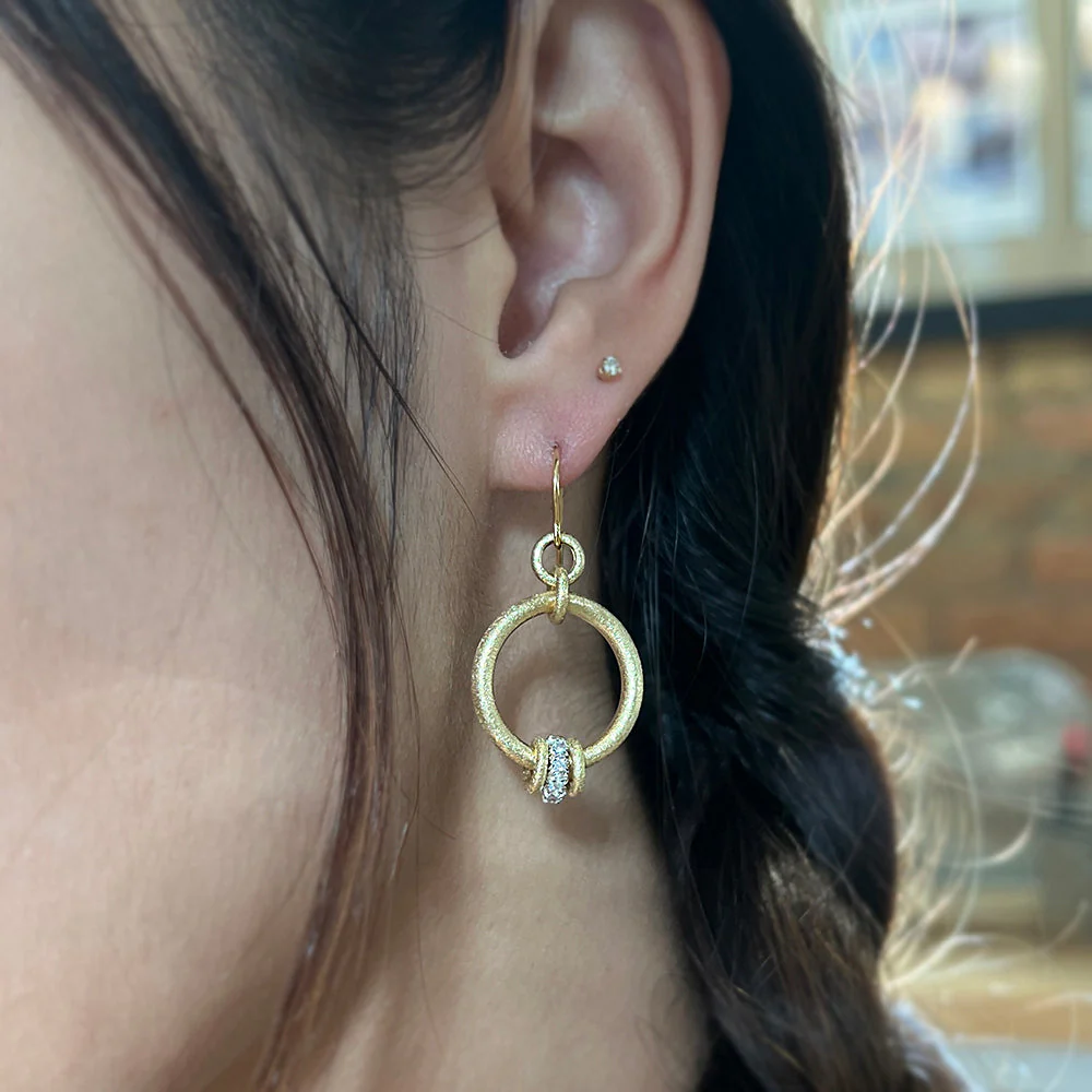 Gold and Diamond Dangle Earrings - "Embrace" - Image 3