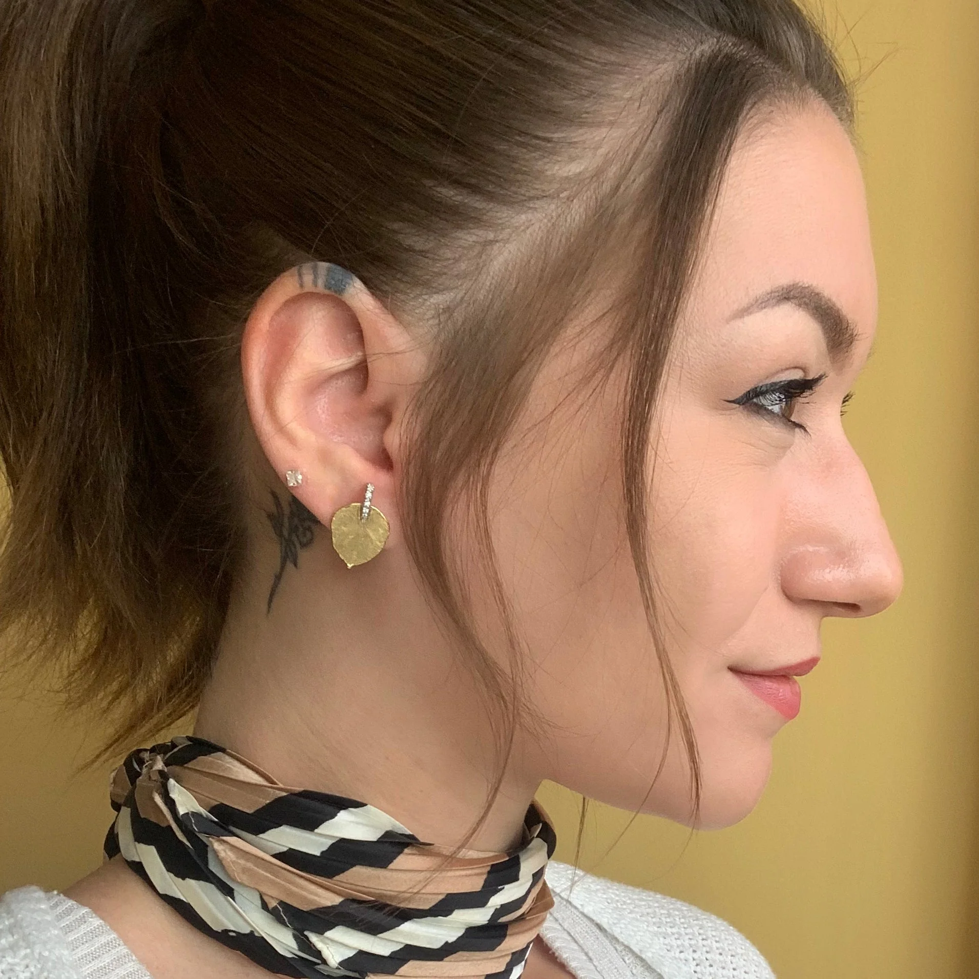 Gold & Diamond Leaf Earrings - "Glittering Aspen" - Image 3