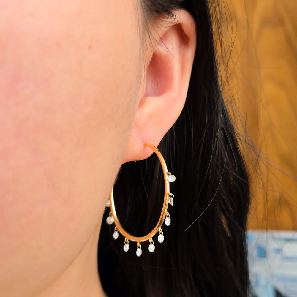 Diamond, Gold & Platinum Earrings - "Jazz Hoops" - Image 3