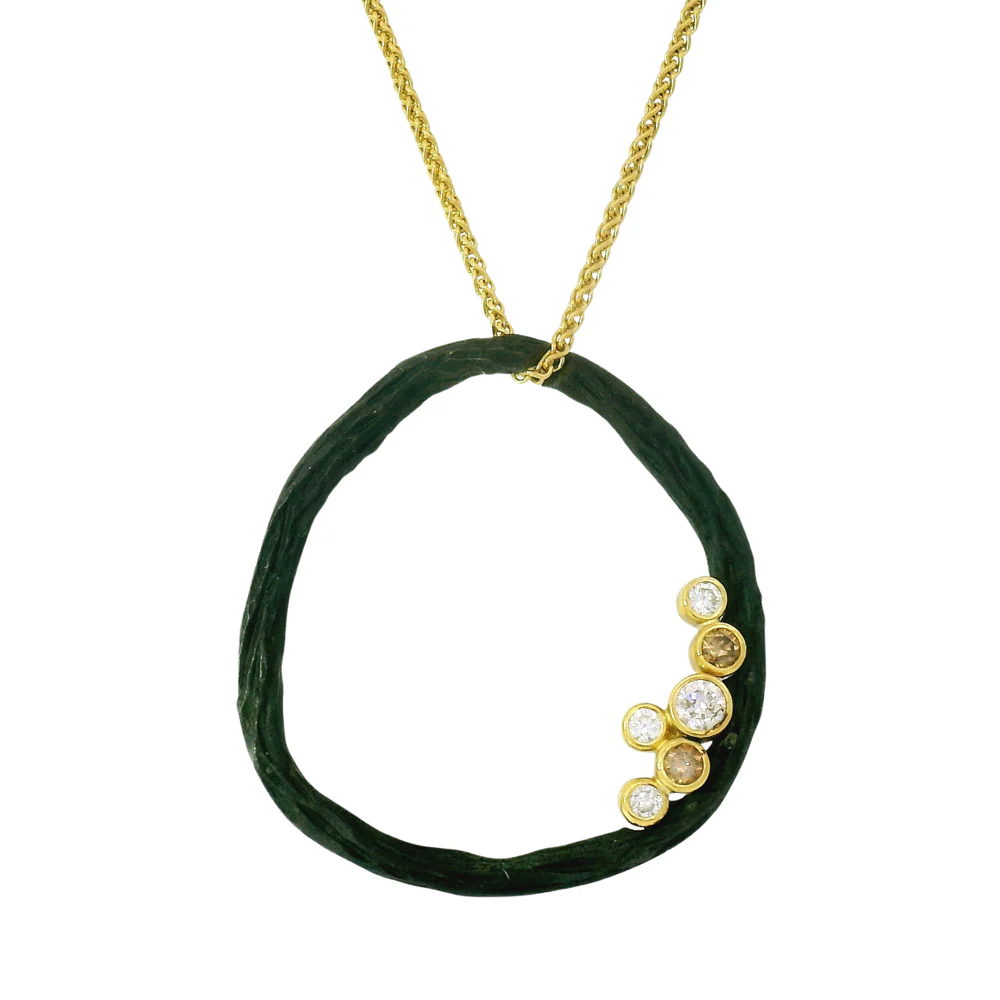 Gold & Cobalt Chrome Diamond Necklace - "Pebble Beach" - Image 2