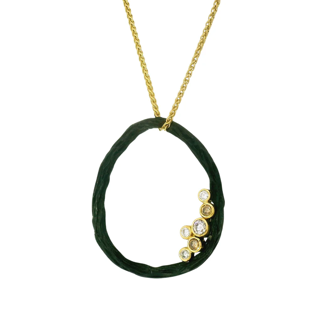 Gold & Cobalt Chrome Diamond Necklace - "Pebble Beach" - Image 3