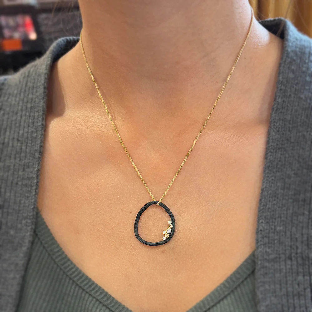 Gold & Cobalt Chrome Diamond Necklace - "Pebble Beach" - Image 5