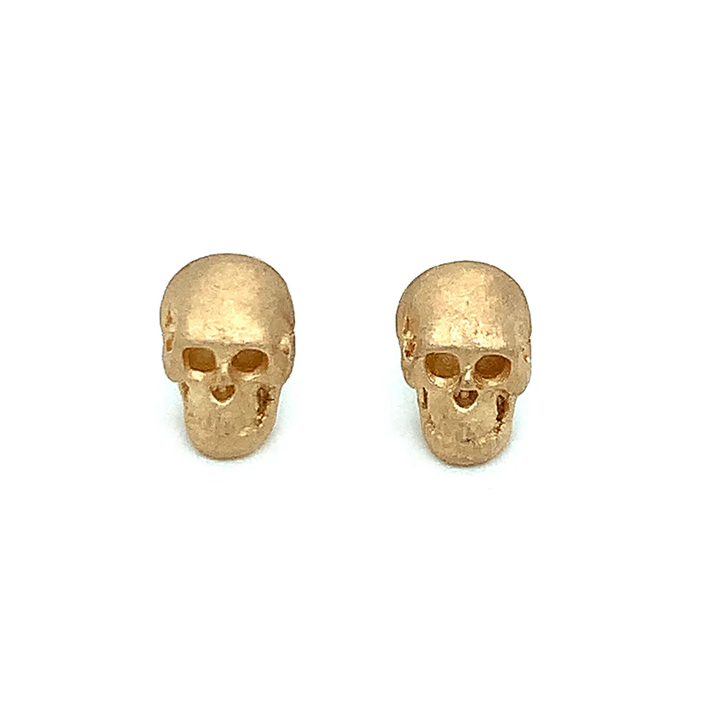Gold Skull Stud Earrings - "Crypta" - Image 2