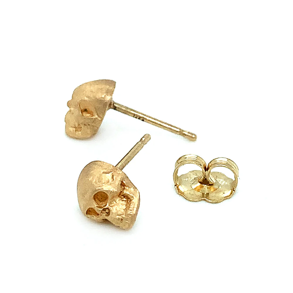 Gold Skull Stud Earrings - "Crypta" - Image 3