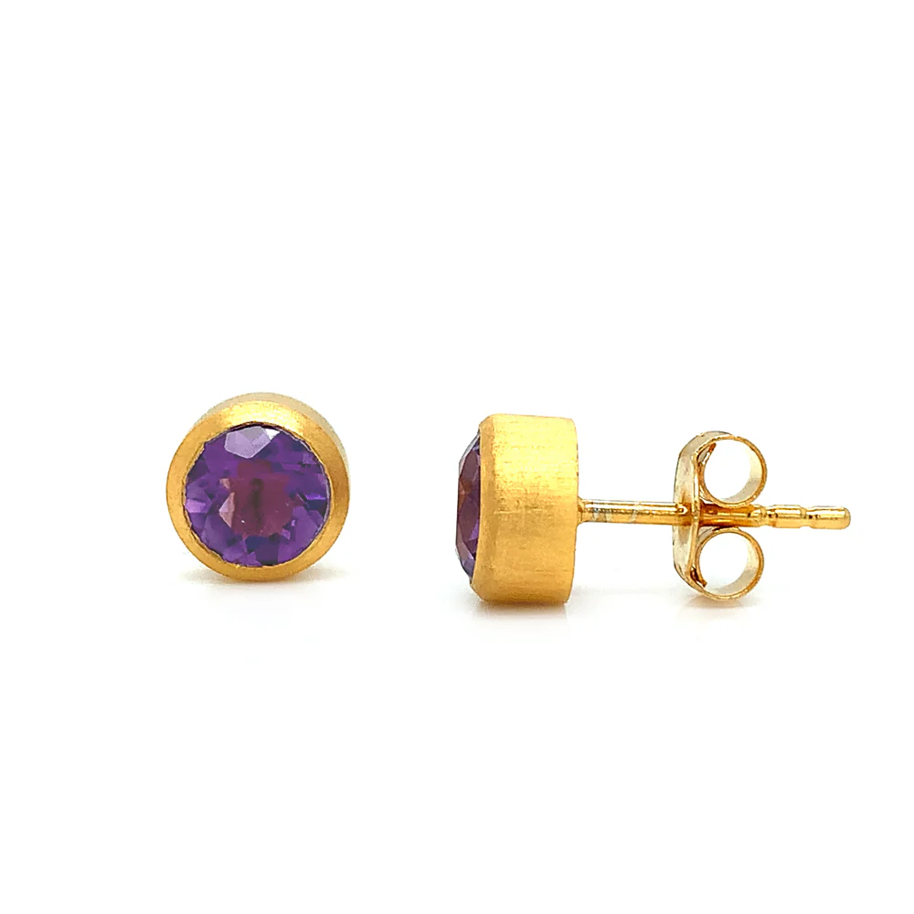 Gold Vermeil Bezel-Set Amethyst Stud Earrings - Image 2