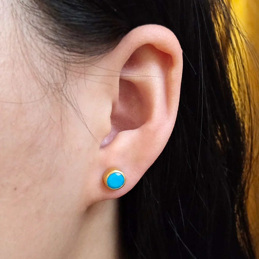 Gold Vermeil Bezel-Set Turquoise Stud Earrings - Image 2