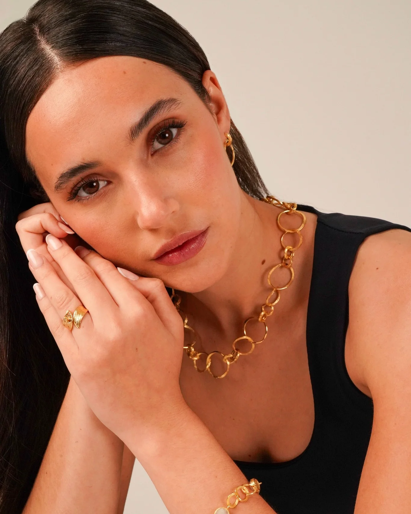 Gold Vermeil Circle Link Necklace - "Florence" - Image 4