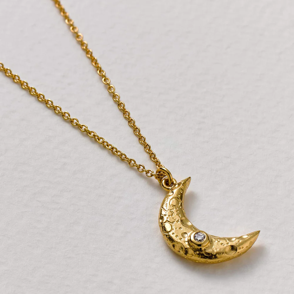 Gold Vermeil & Diamond Necklace - "Crescent Moon" - Image 2