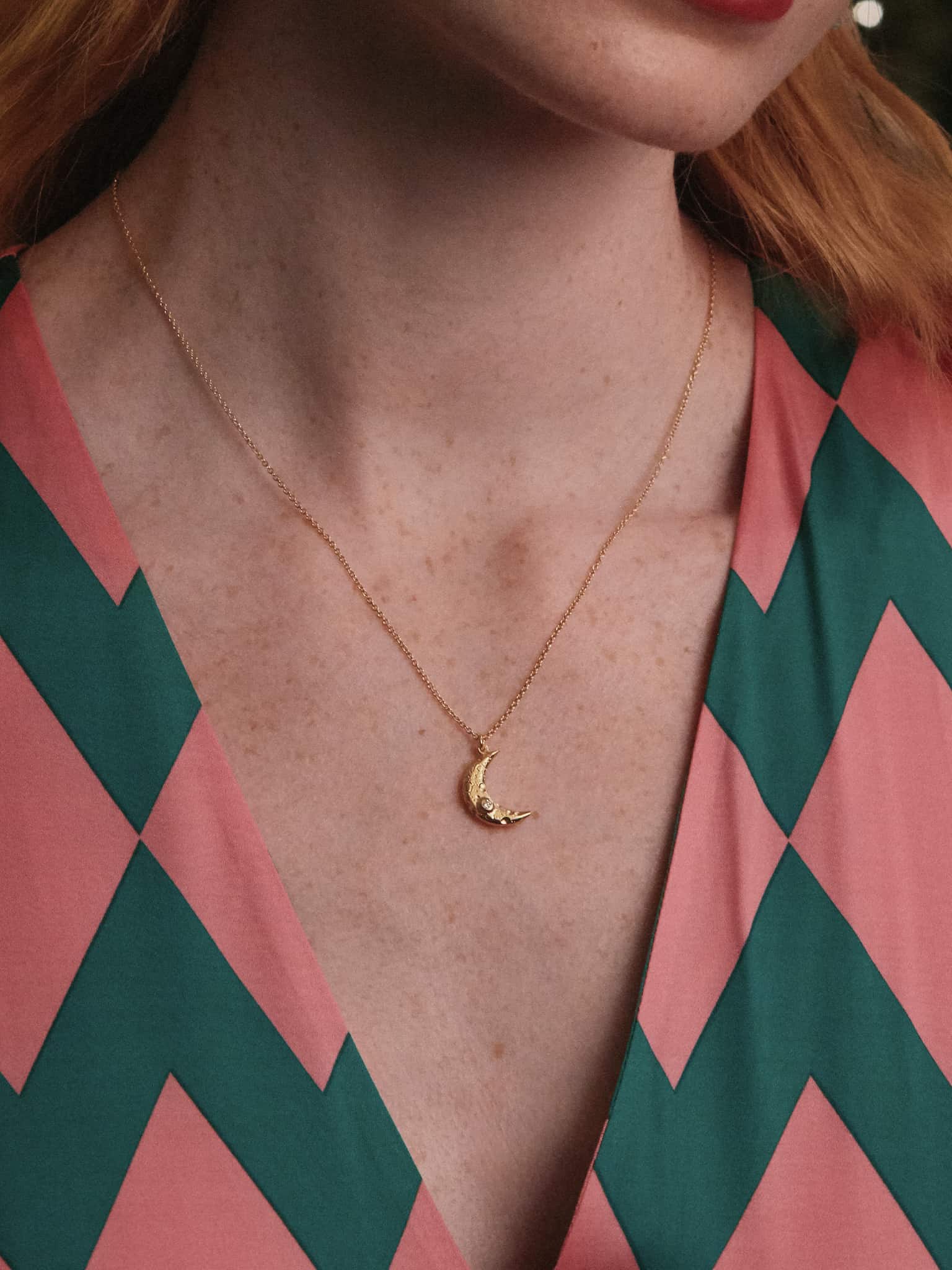 Gold Vermeil & Diamond Necklace - "Crescent Moon" - Image 4